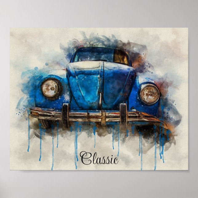 Classic vieil affiche de voiture bleue (Devant)