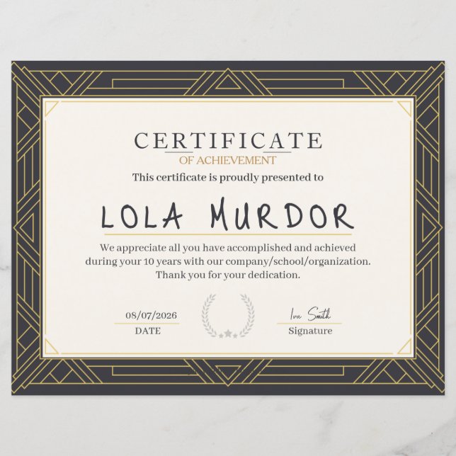 Classic Vintage Certificate of Achievement Elegant (Devant)