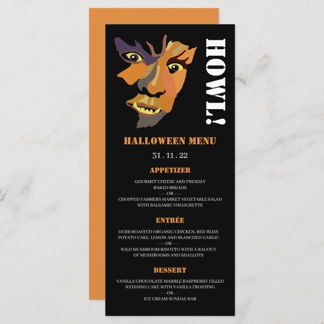 Classic Werewolf, Menu de fête d'Halloween (Devant / Derrière)