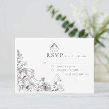 Classic White Black Floral Wedding RSVP Card
