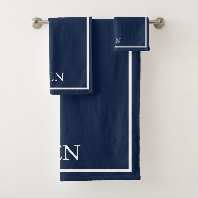 Classique bleu marine bordure blanche avec monogra (En situation)