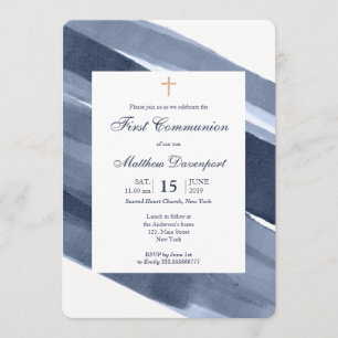 Classique Bleu moderne 1ère communion invitation
