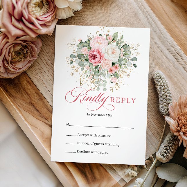 Classique Boho Blush Floral Végétal Mariage RSVP  (Classic Boho Blush Floral Greenery Wedding RSVP Card

)