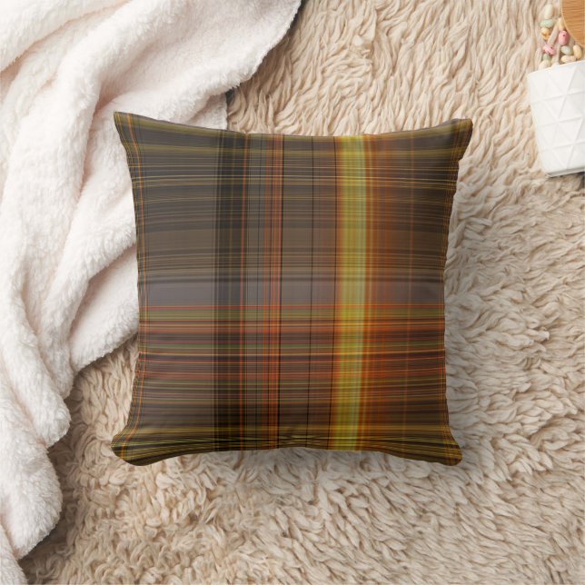 Classique Brown Jaune Orange Plaid Coussin (Couverture)