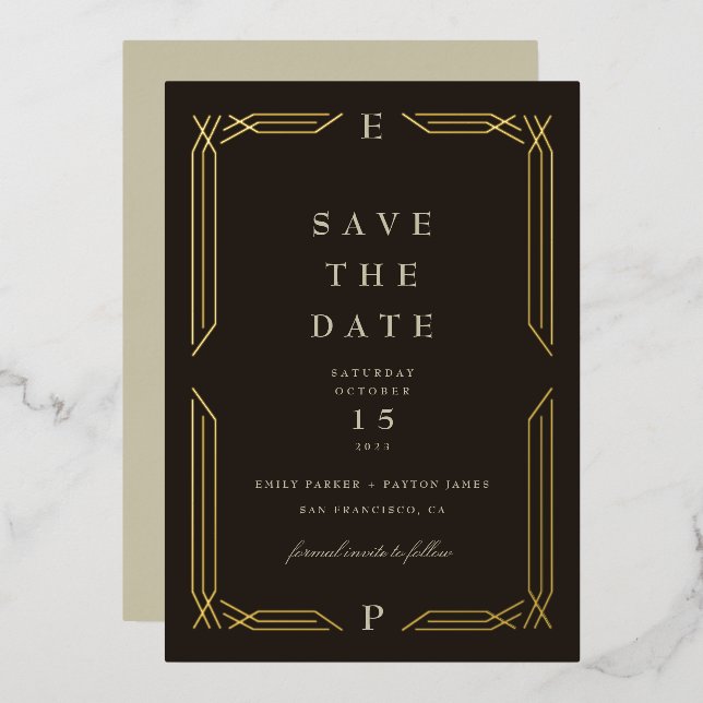 Classique Byzantin en Or Foil Faire-Part de Date (Recto/Verso)