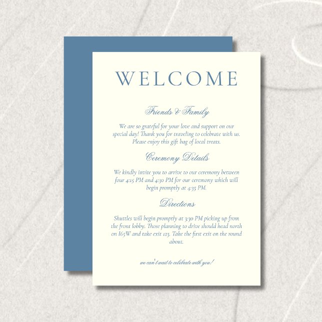 Classique Carte de Bienvenue de Mariage Minimalist (Classic Dusty Blue Minimalist Wedding Welcome Program)