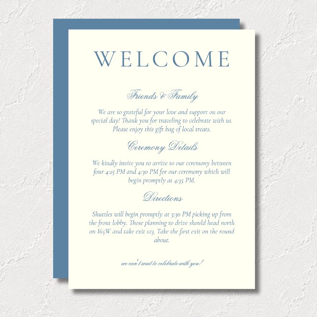 Classique Carte de Bienvenue de Mariage Minimalist (Classic Dusty Blue Minimalist Wedding Welcome Program)