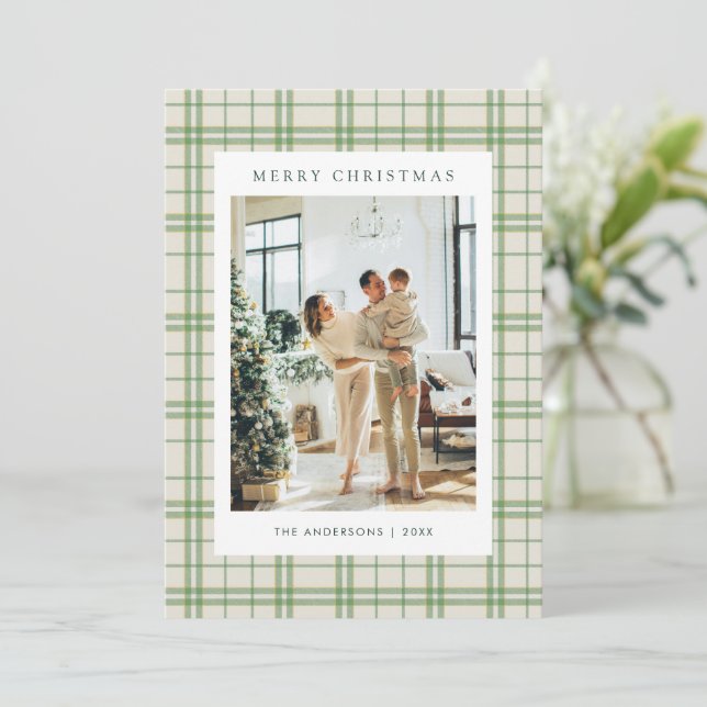 Classique Carte de Noël Plaid Vert Sauge 5 Photos (Debout devant)