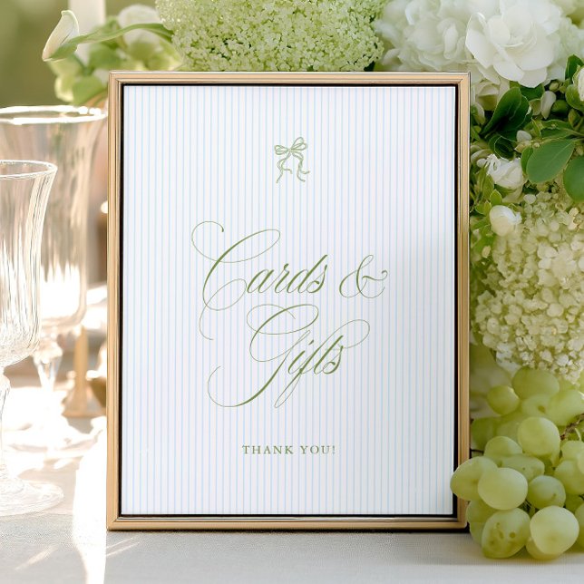 Classique Carte et Cadeaux Signe Vert Sauge & Bleu (Classic Sage Green & Blue Cards & Gifts Sign)