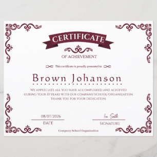 Classique Certificat de Réalisation Vintage Élégan