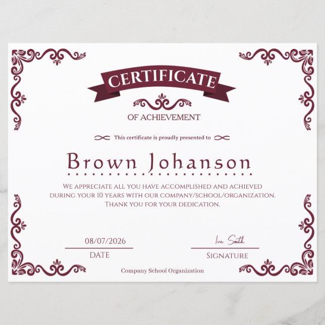 Classique Certificat de Réalisation Vintage Élégan (Devant)
