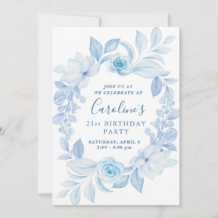 Classique Chic Blue Flower Invitation d'anniversai
