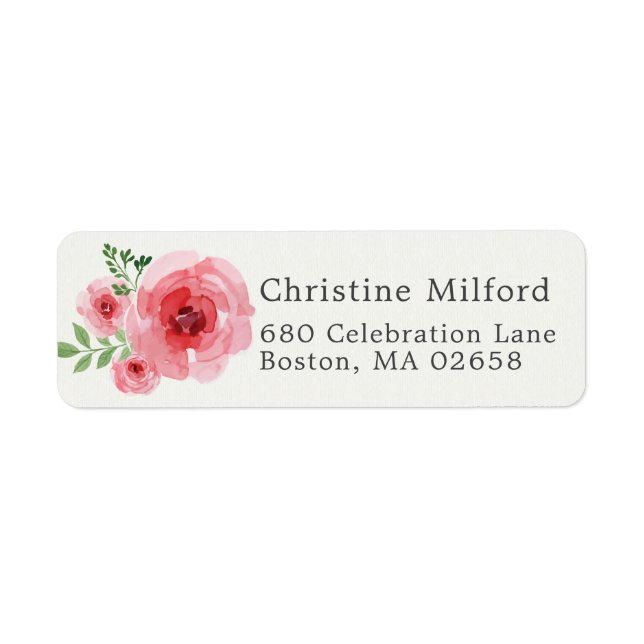 Classique Étiquette Adresse de Retour Florale Rose (Devant)