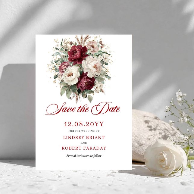 Classique Faire-Part de Mariage Fleurs Bordeaux Ro (Classic Blush Burgundy Floral Save The Date)