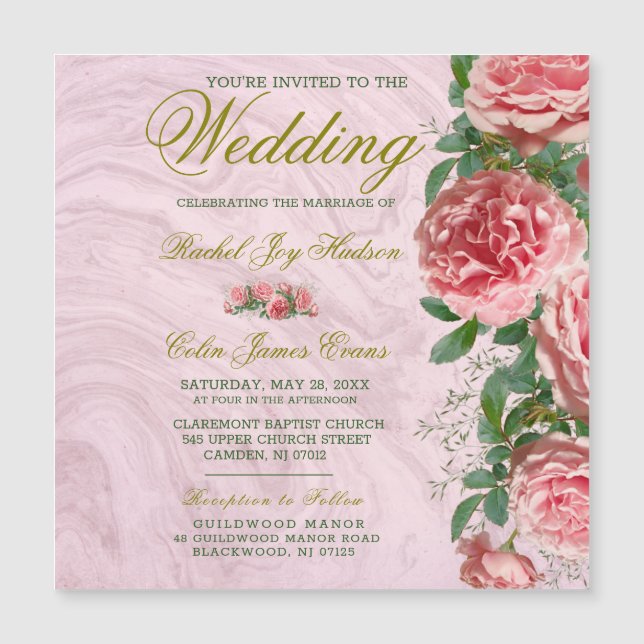 Classique Floral Blush Green Invititation Mariage (Devant)