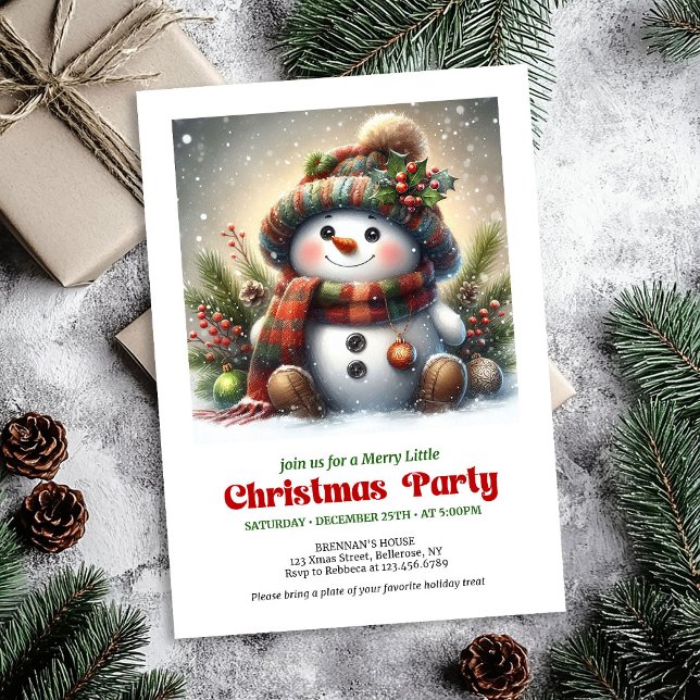 Classique invitation de fête pour enfants bonhomme (Classic Christmas snowman invite kids party editable

)