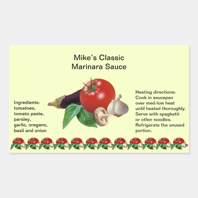 Classique Marinara Sauce Rectangle Étiquettes jarr (Devant)