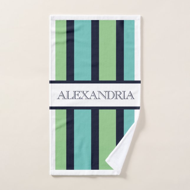 Classique Navy & Vert Sauge Monogrammé Famille (Serviette à main)