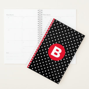 Classique pois noir et blanc avec monogramme rouge