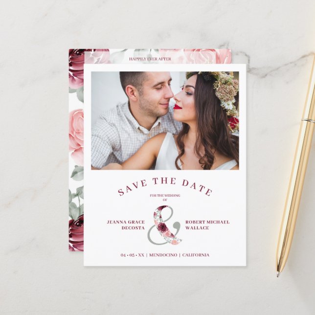 Classique romantique moderne couleur rose florale  (Devant/Arrière en situation)