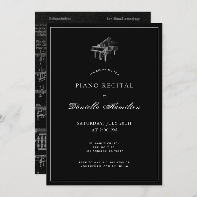 Classique Simple Noir Piano Considérant Invitation (Devant / Derrière)