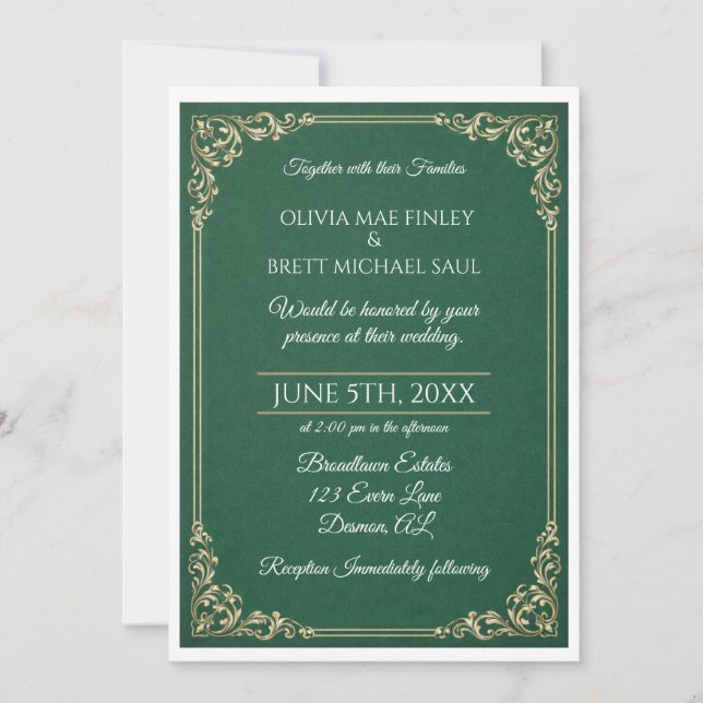Classique Vert! Invitation de mariage simpliste (Devant)