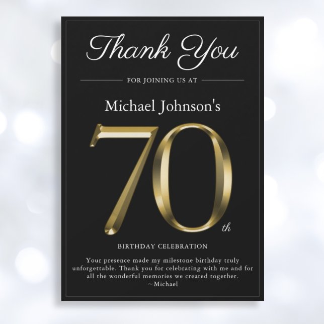 Classy Black and Gold 70th Birthday Carte de remer (Mockup View)