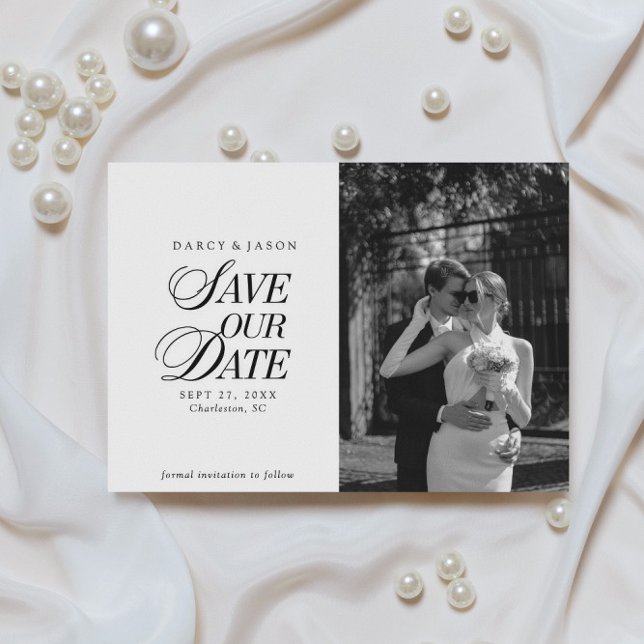 Classy Black and White Elegant Save the Date Card (Créateur téléchargé)