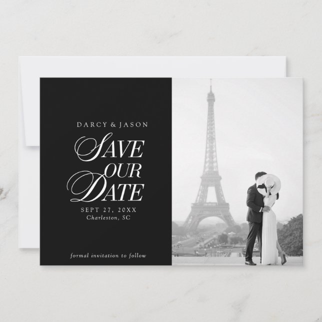 Classy Black and White Elegant Save the Date Card (Devant)