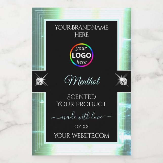 Classy Black brillant Ice Blue Logo Étiquette prod (Étiquettes simples)