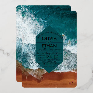 Classy bleu marine Mariage Foil Invitation