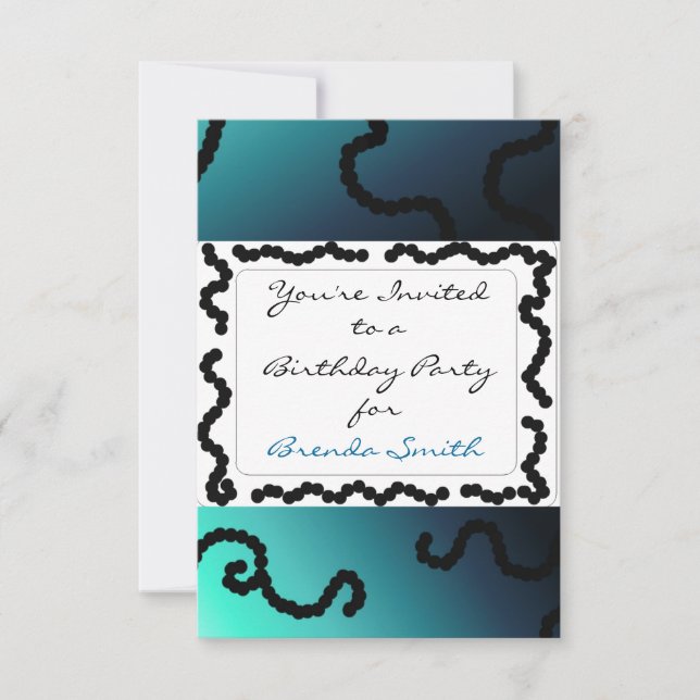 Classy Blue et Black Beaded Invitation d'anniversa (Devant)