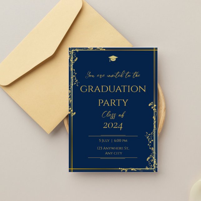 Classy Blue or fête de graduation Invitation (Créateur téléchargé)