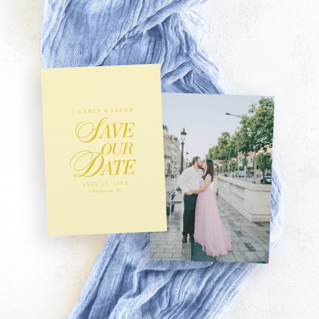 Classy Butter Yellow Elegant Save the Date Card (Classy Butter Yellow Elegant Save the Date Card)