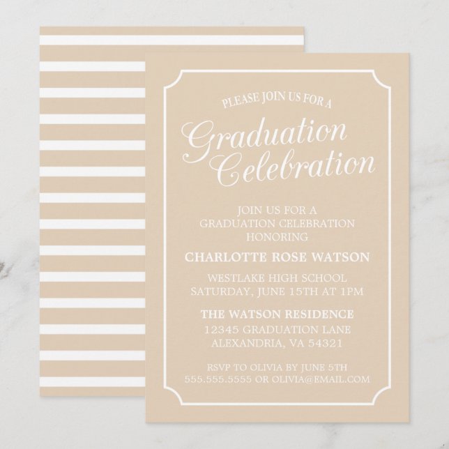 CLASSY CHIC ELEGANT GRADUTY INVITATION PARTI (Devant / Derrière)