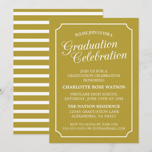 CLASSY CHIC ELEGANT GRADUTY INVITATION PARTI (Devant / Derrière)