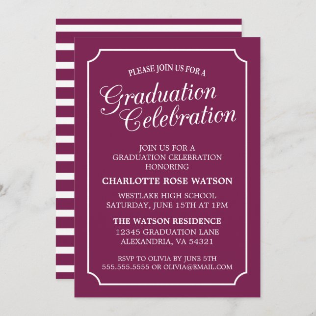 CLASSY CHIC ELEGANT GRADUTY INVITATION PARTI (Devant / Derrière)