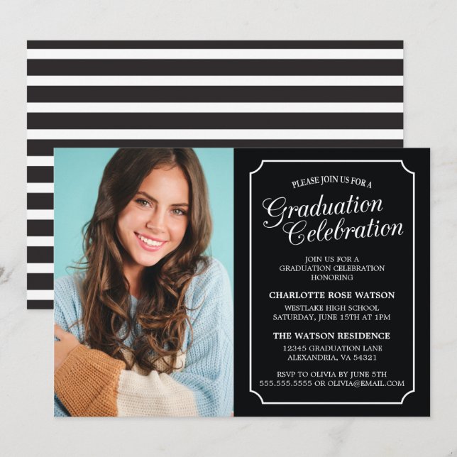 CLASSY CHIC ELEGANT GRADUTY INVITATION PARTI (Devant / Derrière)