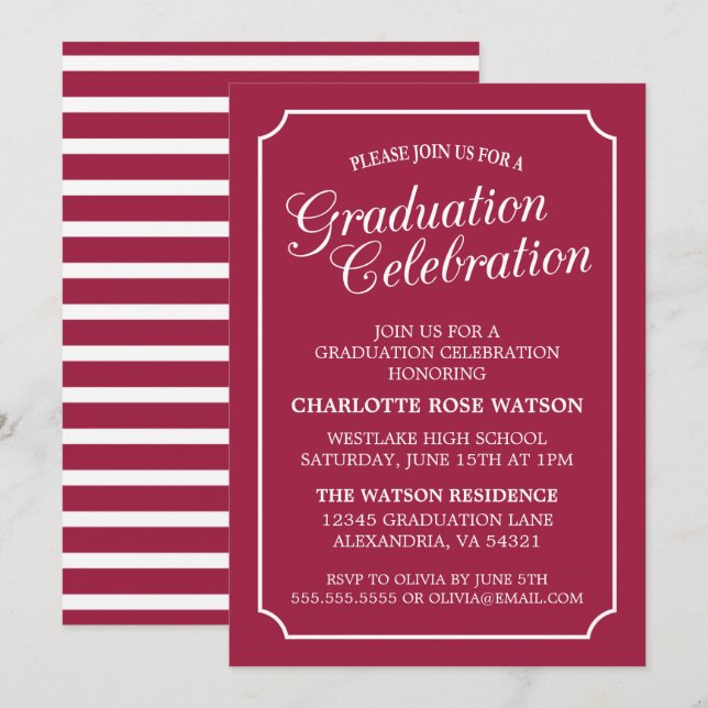 CLASSY CHIC ELEGANT GRADUTY INVITATION PARTI (Devant / Derrière)