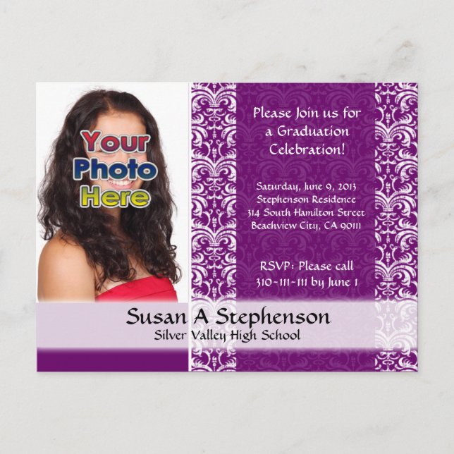 Classy Damask Graduation Party Invitation Photo (Devant)