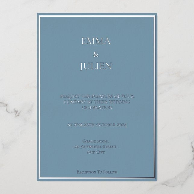 Classy Dusty Blue foil Invitation (Recto)