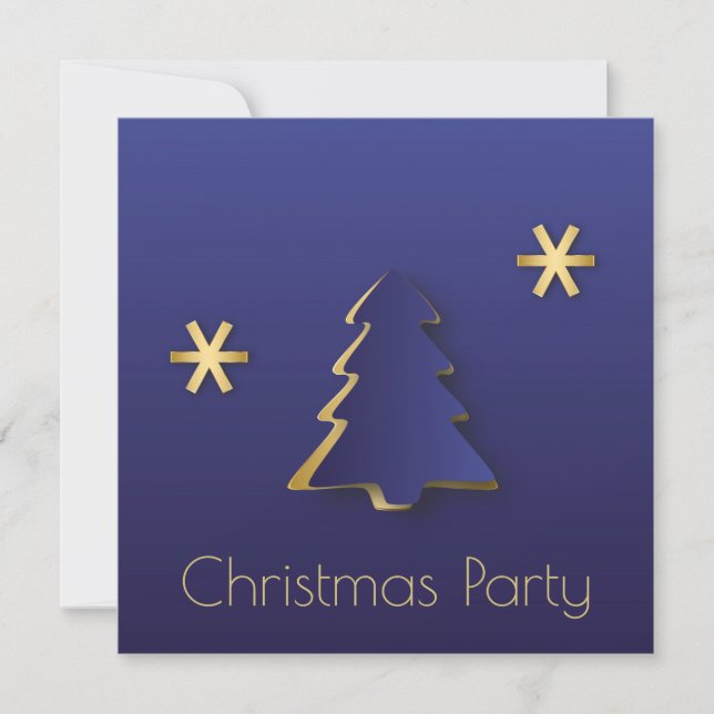 Classy Elegant Gold Blue Christmas Tree Invitation (Devant)