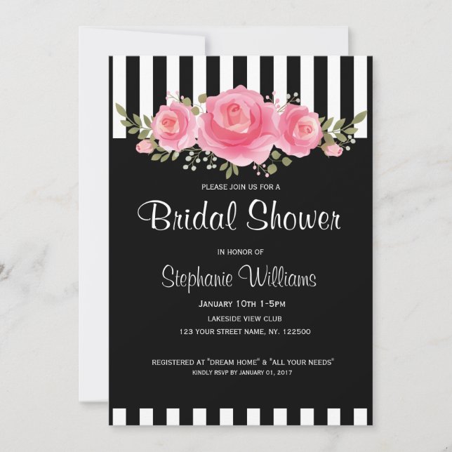 Classy Floral rayures nuptiale invitation douche n (Devant)