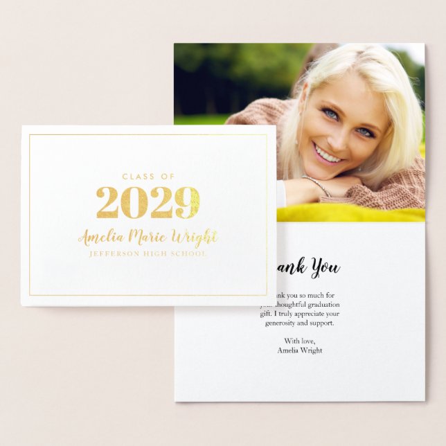 Classy Gold Foil Carte de remerciements de graduat (Affichage)