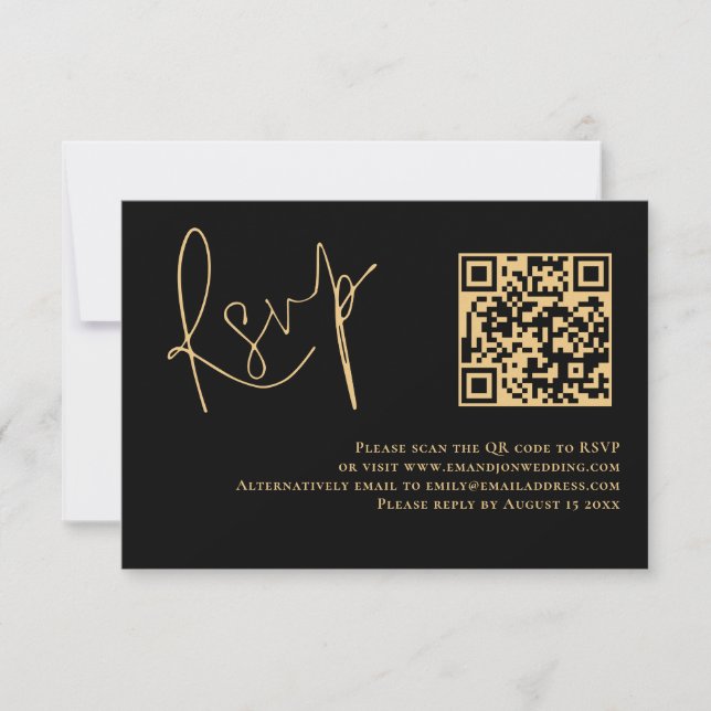 Classy Gold Script Black QR Code Mariage RSVP (Devant)