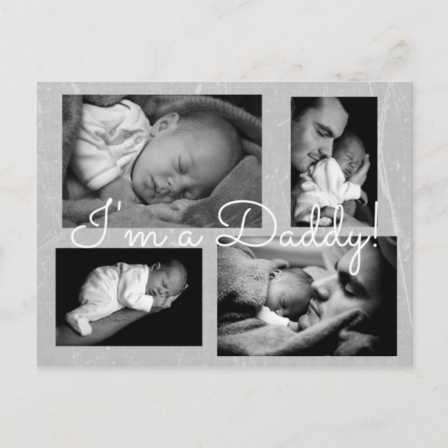 Classy Grey "I am a Daddy" Faire-part de naissance (Devant)