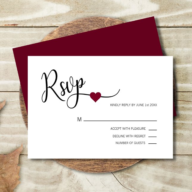 Classy Modern BURGUNDY & White RSVP Menu Mariage (Créateur téléchargé)
