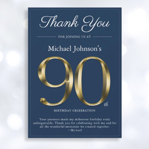 Classy Navy Blue Gold 90th Birthday Carte de remer