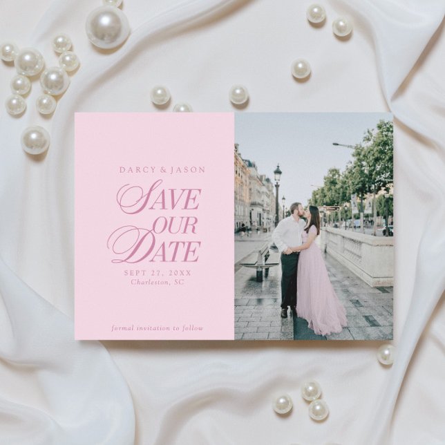 Classy Pastel Pink Elegant Save the Date Card (Créateur téléchargé)