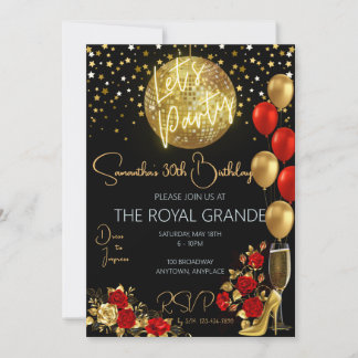 Classy Red et Gold Fancy Invitation d'anniversaire